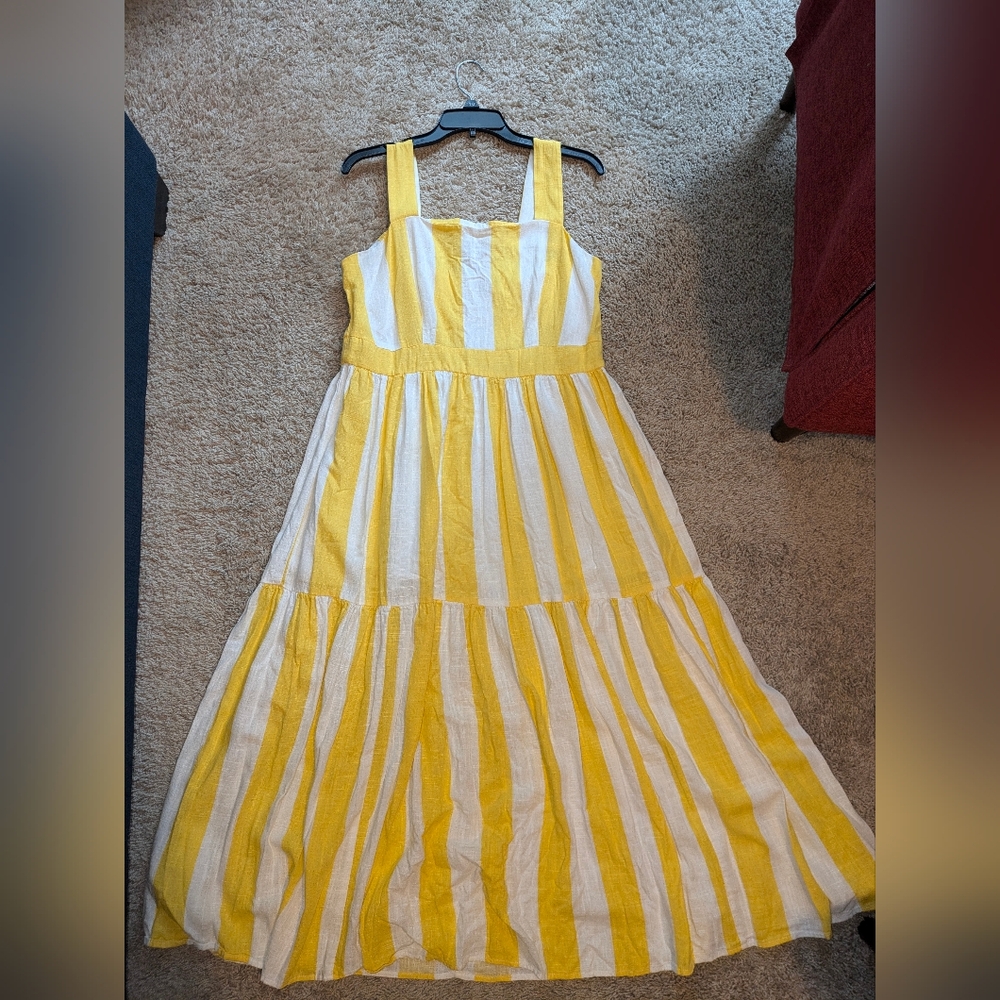 Yellow and White Striped Maxi Dress